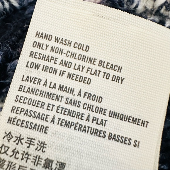 Hollister Oversized Striped Blue White Soft Cozy Knit V Neck Hoodie Sweater Sz L - Picture 6 of 9